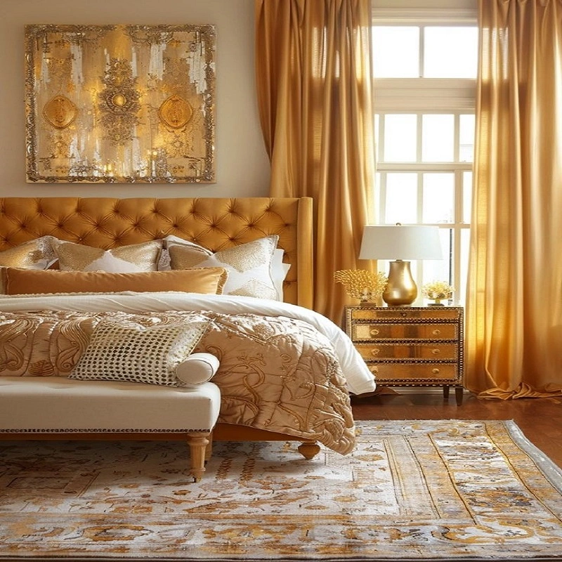 bedroom gold curtains