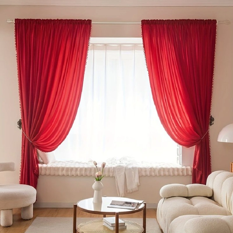 red curtain on windows