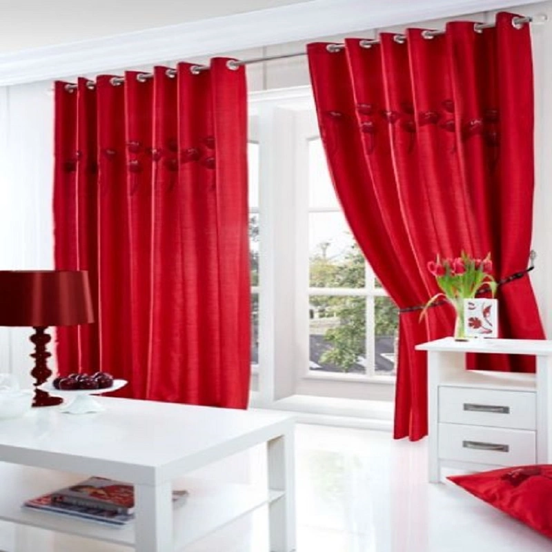 red curtains for window