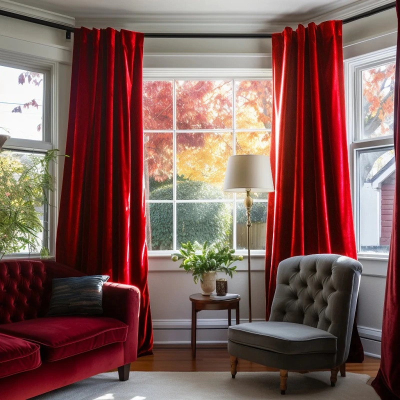 red curtains for window