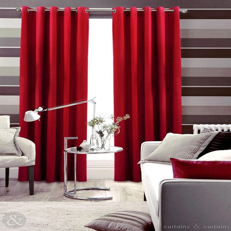 red curtains living room