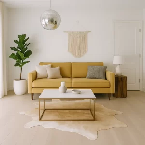 Cow Hide Rug in Living Room