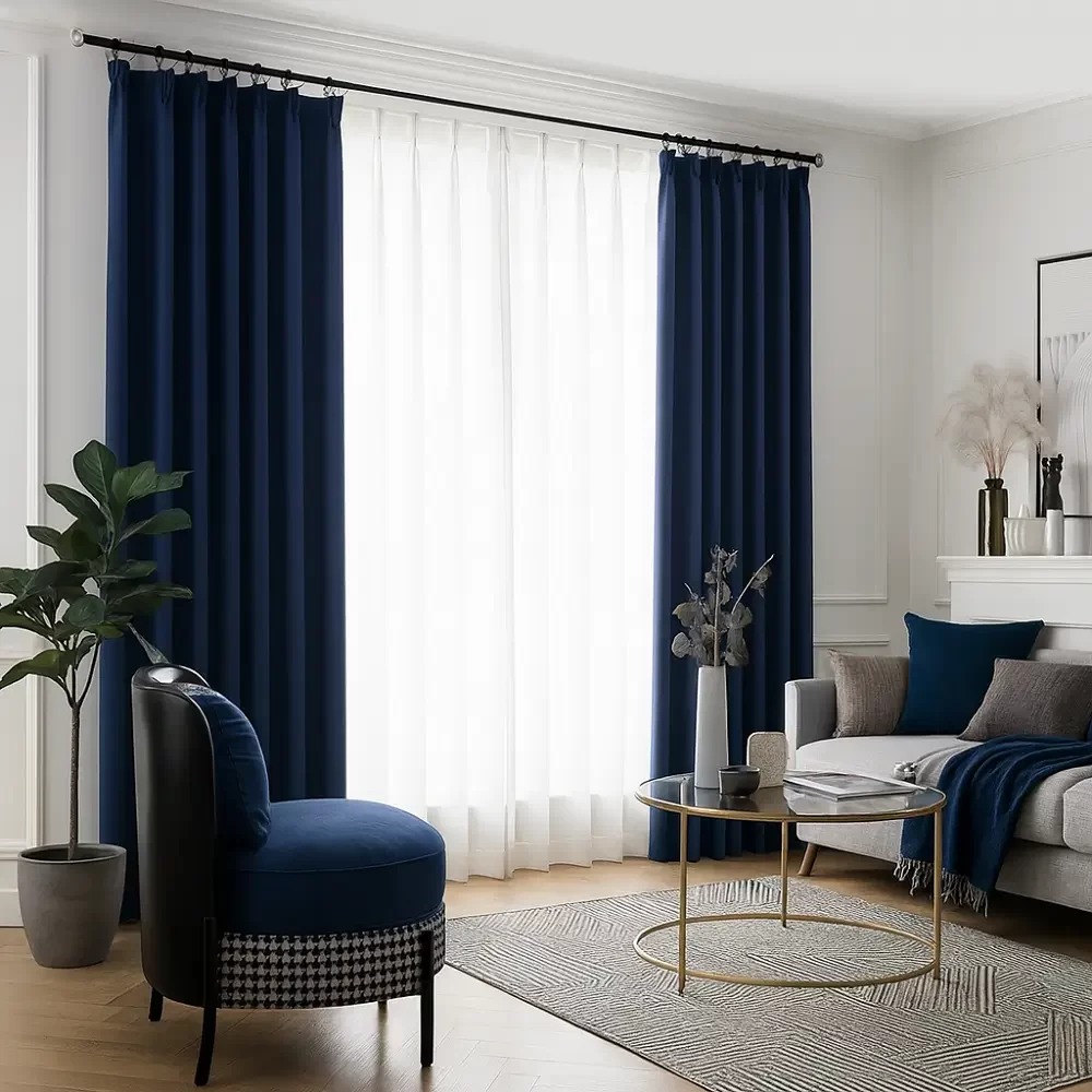 Modern Navy Blue Blackout Curtains Residential