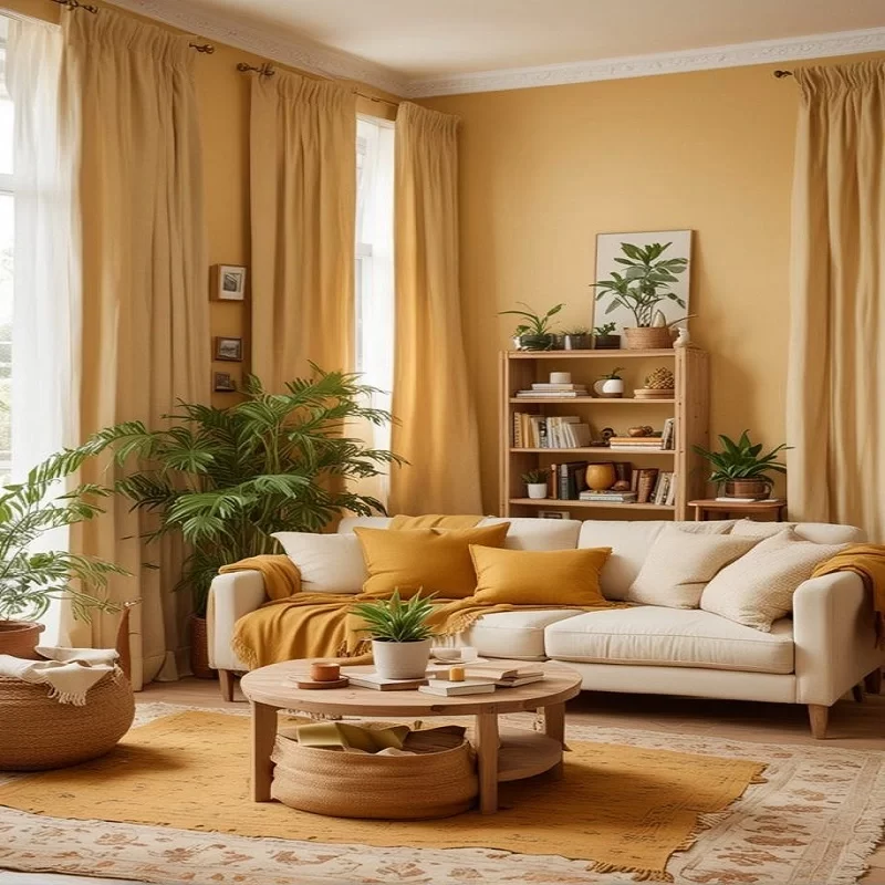 living room gold curtains