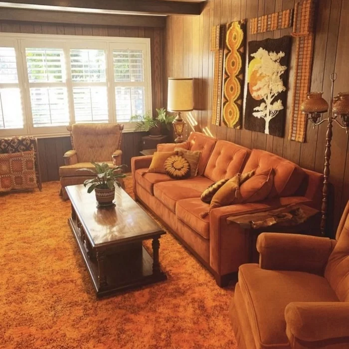 living room orange carpets